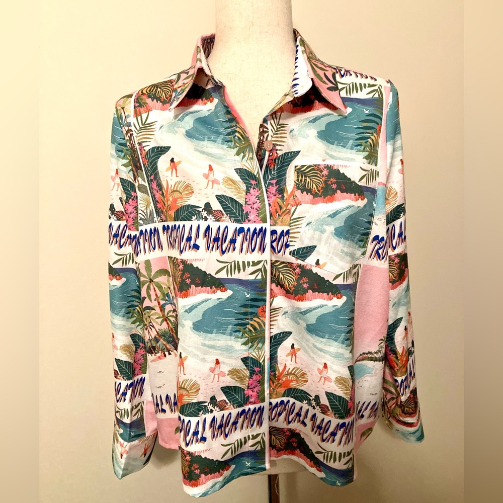 Tropical Print Button-Up Top and Short Set NWT
